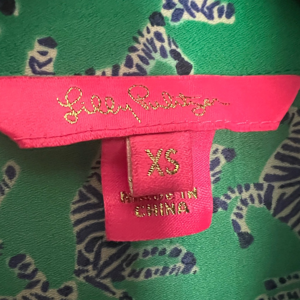 Lilly Pulitzer Zebra Sea View Green Button Down Shirt with Sailor Collar XS